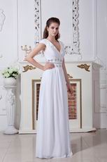 Inexpensive V-neck Cap Sleeves A-line Ivory Chiffon Prom Dress