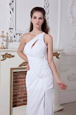 Sexy One Shoulder White Chiffon Petite Prom Dress With Split