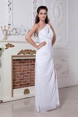 Sexy One Shoulder White Chiffon Petite Prom Dress With Split