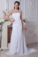 Single One Shoulder Corset Back Panel Train White Chiffon Prom Dress