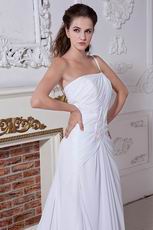 Single One Shoulder Corset Back Panel Train White Chiffon Prom Dress