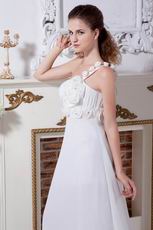 Designer One Shoulder Flower Straps White Party Dress