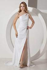 Fashion One Shoulder Side Split Skirt White Prom Celebrity Dress