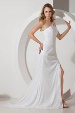 Fashion One Shoulder Side Split Skirt White Prom Celebrity Dress