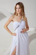 White One Shoulder Floor Length With High Split Evening Dress