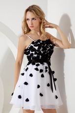 White Organza Girls Choice Sweet 16 Dress With Black Flowers
