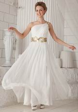 Single Shoulder Floor-length White Chiffon Prom Dress With Split