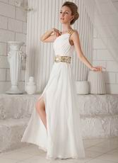 Single Shoulder Floor-length White Chiffon Prom Dress With Split