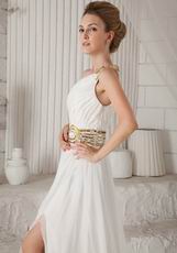 Single Shoulder Floor-length White Chiffon Prom Dress With Split