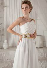 Single Shoulder Floor-length White Chiffon Prom Dress With Split