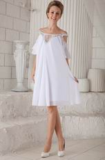 Off Shoulder Knee-length White Chiffon Beaded Prom Short Dress