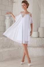 Off Shoulder Knee-length White Chiffon Beaded Prom Short Dress