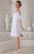 Off Shoulder Knee-length White Chiffon Beaded Prom Short Dress