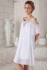 Off Shoulder Knee-length White Chiffon Beaded Prom Short Dress