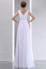 Formal V-neck Floor Length White Chiffon Prom Party Dress