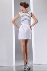 Unique V-neck White And Black Stripe Short Prom Dress Exporter