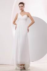 Right One Shoulder High Low Skirt White Chiffon Dress