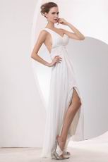 Right One Shoulder High Low Skirt White Chiffon Dress