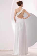 Right One Shoulder High Low Skirt White Chiffon Dress