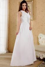 Elegant V-Neck A-line Floor Length Skirt Ivory Prom Dress