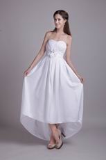 High Low White Evening Dress With Handmade Flower