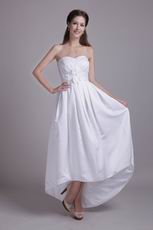 High Low White Evening Dress With Handmade Flower