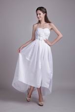 High Low White Evening Dress With Handmade Flower