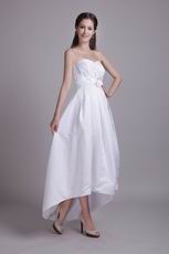High Low White Evening Dress With Handmade Flower