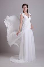 V Neckline Quality White Prom Dresses Wedding Party Dress