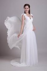 V Neckline Quality White Prom Dresses Wedding Party Dress