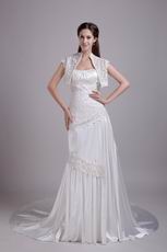 Rolled Fabric Flowers White Evening Dress With Jacket