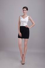 Mini-length White and Black Short Prom Dress Design With V-neck