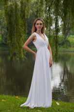 Stylish V Neckline Long A-line White Chiffon Maternity Prom Dress