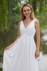 Stylish V Neckline Long A-line White Chiffon Maternity Prom Dress