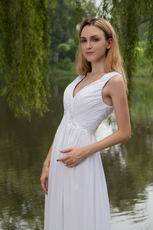 Stylish V Neckline Long A-line White Chiffon Maternity Prom Dress