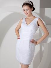 Low Price Column V-neck Lace Short Prom Dress In White