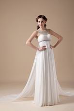 Scoop Ivory Chiffon Maternity Prom Dress With Pearl Decorate