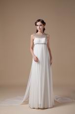 Scoop Ivory Chiffon Maternity Prom Dress With Pearl Decorate