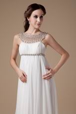 Scoop Ivory Chiffon Maternity Prom Dress With Pearl Decorate