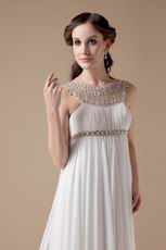 Scoop Ivory Chiffon Maternity Prom Dress With Pearl Decorate