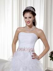 White Stapless Ruffled Skirt White Organza Prom Dress With Beads