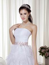 White Stapless Ruffled Skirt White Organza Prom Dress With Beads