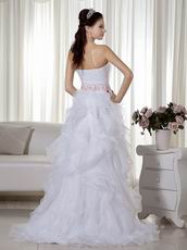 White Stapless Ruffled Skirt White Organza Prom Dress With Beads