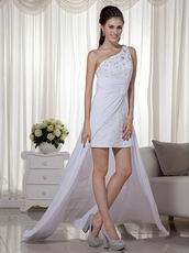 Criss Cross Back One Shoulder High-low White Chiffon Prom Dress