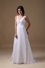 Decent V-neck White Long Maternity Prom Dress For Sale