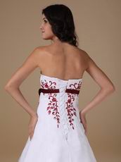 Cheap White Prom Dress With Wine Red Embroidery Details