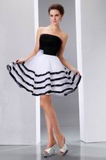 Strapless White Organza Sweet 16 Dress With Black Stripe