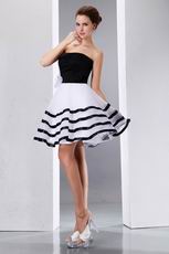Strapless White Organza Sweet 16 Dress With Black Stripe