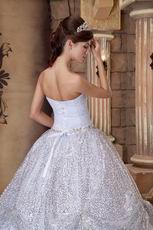 Strapless Silver Sequin Pick-ups Decorate Quinceanera Dress