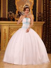 Discount White Ball Gown Quinceanera Dress With Blue Decorate